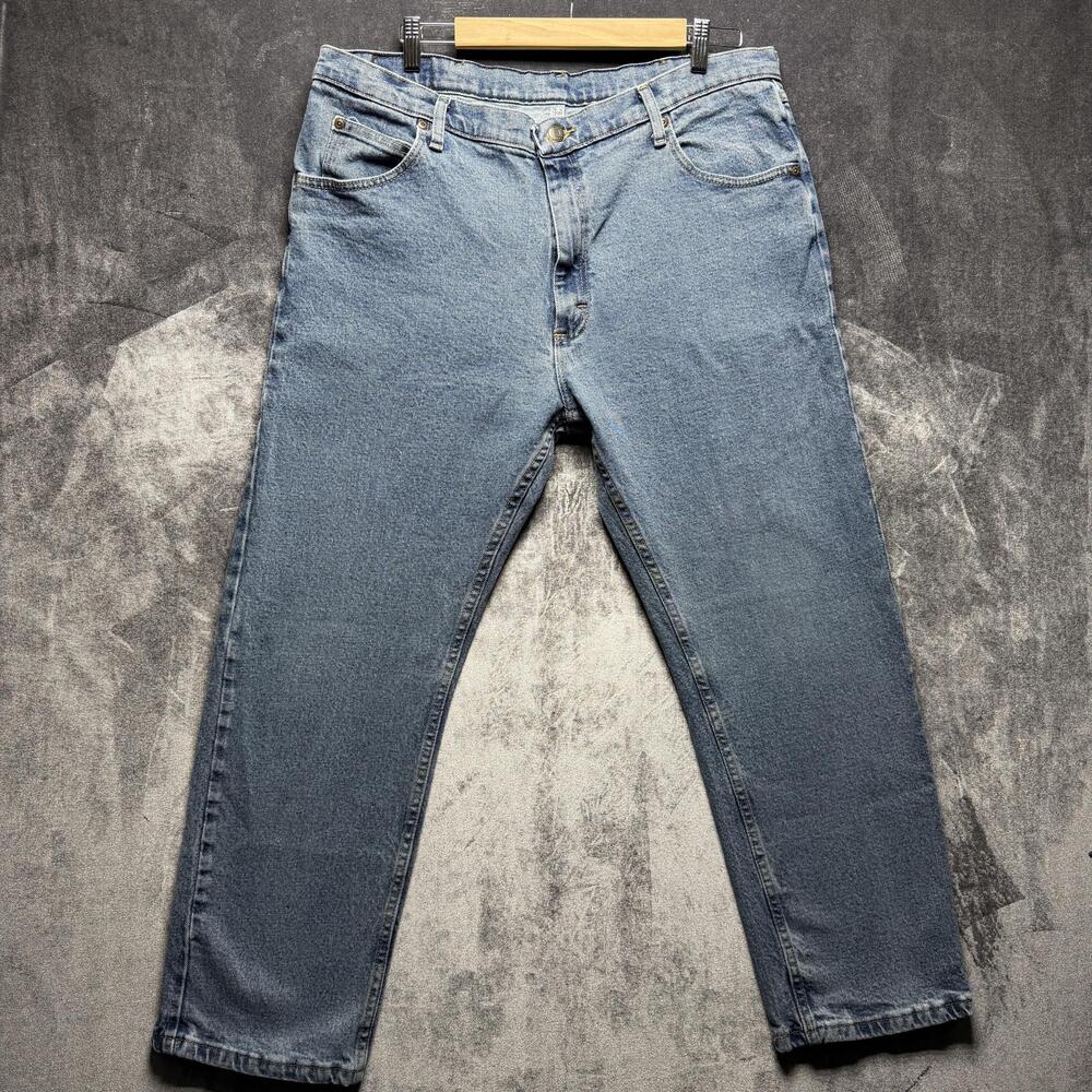 Wrangler Jeans Mens 38x29 Blue Straight Leg Light Wash Denim Stretch Workwear